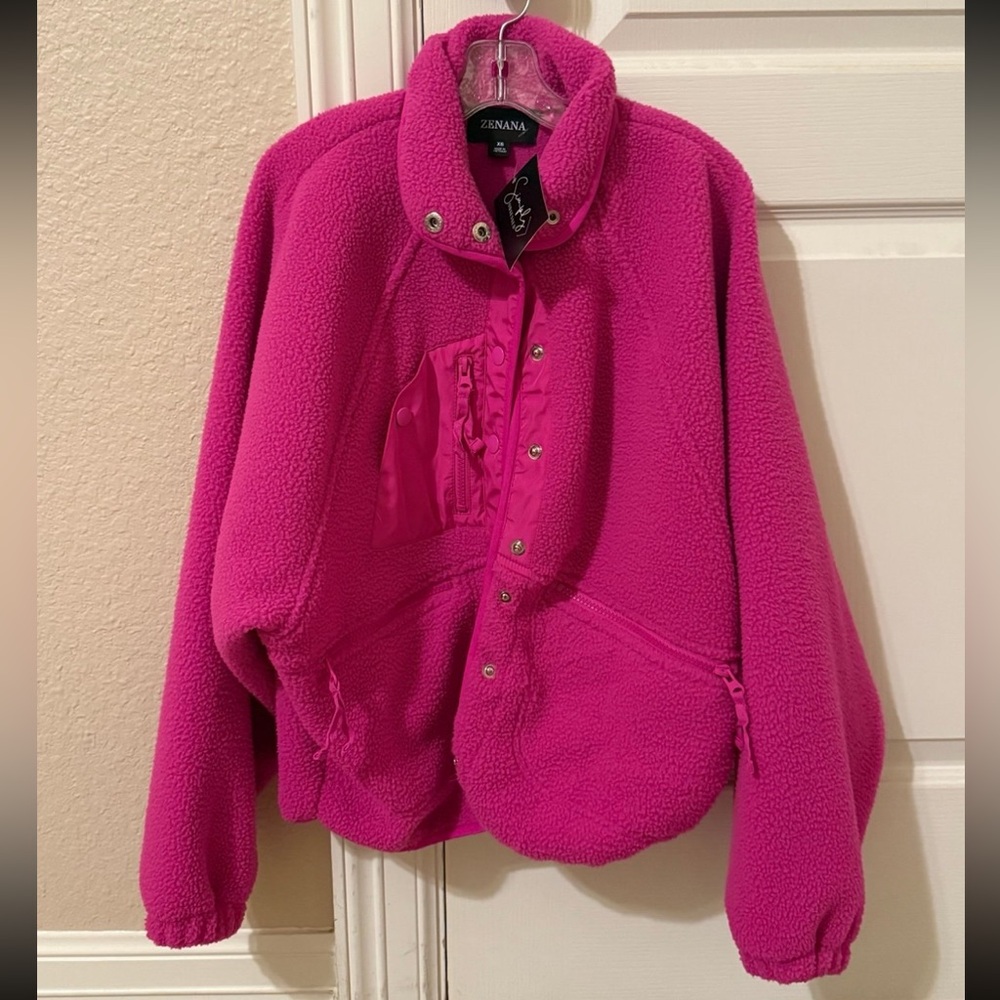NWT Zenana Bright Pink Fleece Jacket XS
